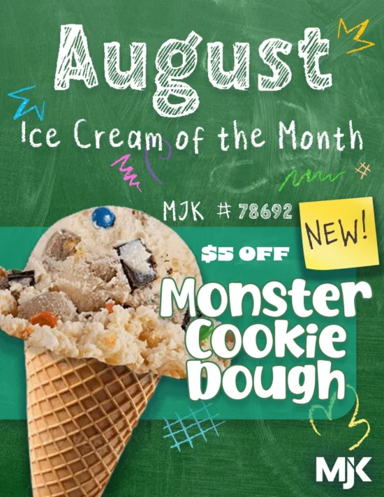 Monster Cookie Dough ice cream in cone with $5 off promotion for wholesale food suppliers and distributors.