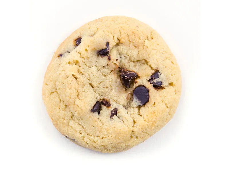Golden-brown chocolate chip cookie with dark chocolate morsels, ideal for wholesale bakery distribution and foodservice suppliers.