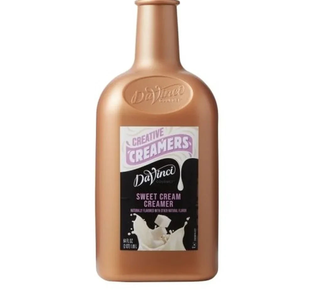 DaVinci sweet cream creamer bottle, 64 oz foodservice size for wholesale coffee and beverage applications in commercial kitchens.