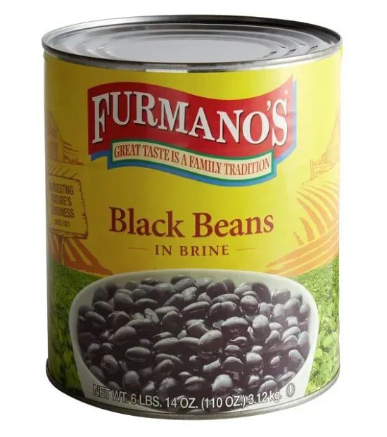 Furmanos black beans in brine, 6 lb 14 oz wholesale can for foodservice and commercial food distribution.