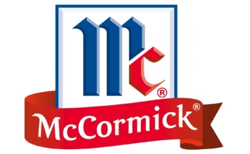McCormick brand logo featuring blue and red 3D lettering, a leading global food seasoning and spice supplier for foodservice and food manufacturing industries.