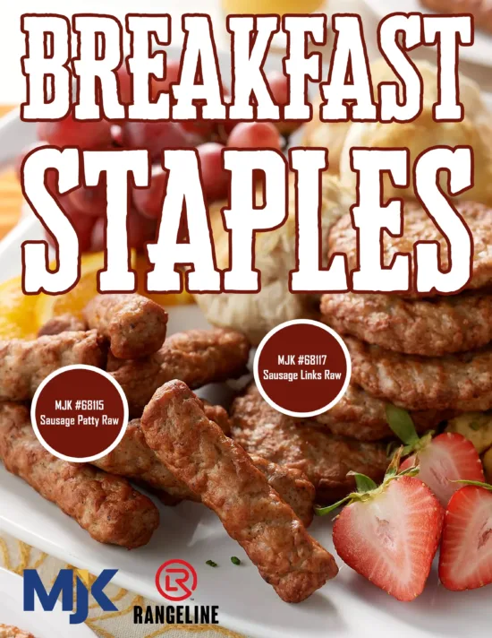 Raw sausage patties and links from MJK Rangeline for wholesale foodservice distribution and food suppliers.