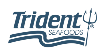 Trident Seafoods company logo featuring the registered trademark and trident symbol, representing premium seafood wholesale distribution and food supplier branding.