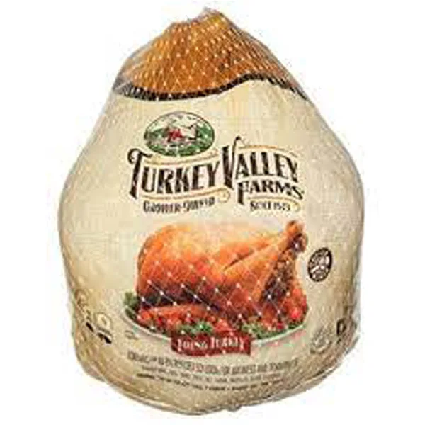 Turkey Valley Farms whole turkey in mesh netting, premium poultry for wholesale foodservice and commercial food distribution.