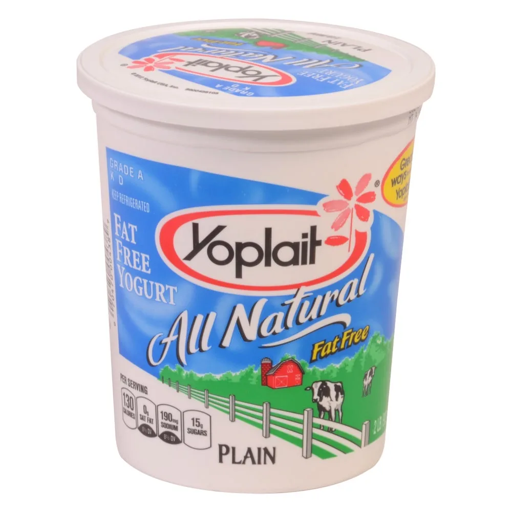 Yoplait fat-free plain yogurt container for commercial foodservice wholesale distribution and food suppliers.